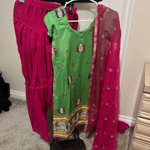 Green and Pink Kids Dress Set